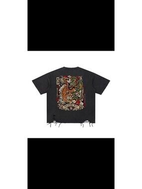 Discipline Built Tiger & Dragon Snow Wash Oversized Tee – Gym/ Streetwear